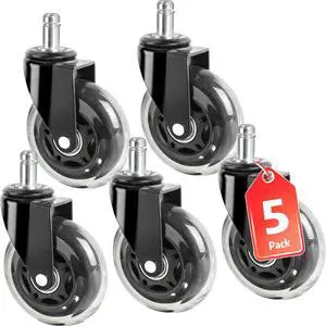 Office Chair Wheels, Set of 5 Rubber Caster Wheels, Roller Blade Wheel Heavy Duty Casters, Replacement Wheels for Most Chair Wheel, Easy to Install (Not for IKEA) Office Chair Wheels, Set of 5 Rubber Caster Wheels, Roller Blade Wheel Heavy Duty Casters, Replacement Wheels for Most Chair Wheel, Easy to Install (Not for IKEA)