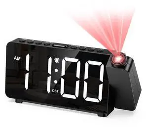 Projection Alarm Clocks for Bedrooms, Large LED Display Digital Clock with 180° Rotatable Projector, 5 Brightness, 3 Volumes, Snooze, 12/24H, DST, USB Charger, Desk Clock for Heavy Sleepers Projection Alarm Clocks for Bedrooms, Large LED Display Digital Clock with 180° Rotatable Projector, 5 Brightness, 3 Volumes, Snooze, 12/24H, DST, USB Charger, Desk Clock for Heavy Sleepers