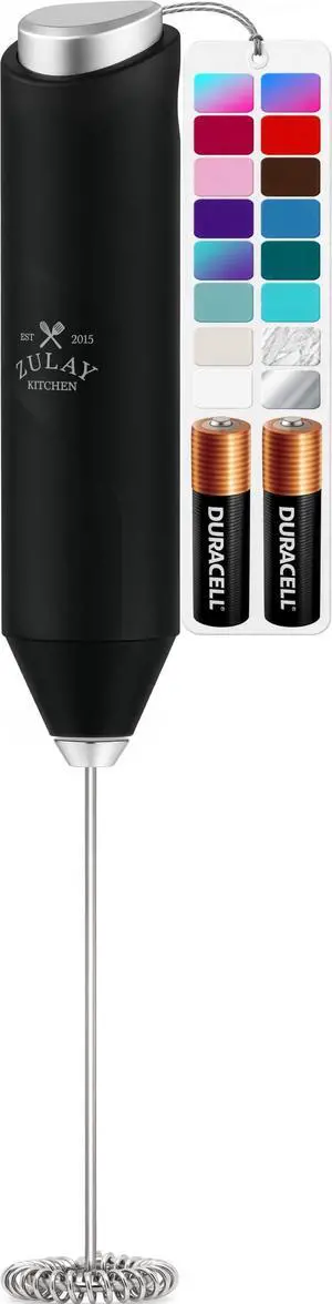 Powerful Milk Frother Handheld Wand - Drink Mixer with Stainless Steel Whisk Stirrer for Coffee, Lattes, Matcha & More, Frother for Protein Powder Whisker - AA Batteries Included - Black Powerful Milk Frother Handheld Wand - Drink Mixer with Stainless Steel Whisk Stirrer for Coffee, Lattes, Matcha & More, Frother for Protein Powder Whisker - AA Batteries Included - Black