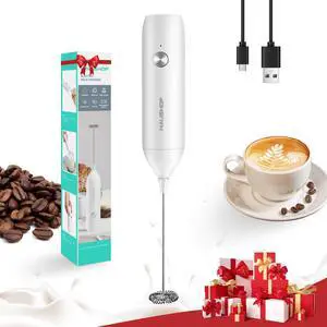 Powerful Rechargeable Milk Frother Wand, Handheld Electric Foam Maker, Drink Mixer with Detachable Stainless Steel Whisk for Coffee Latte, Cappuccino, Matcha, No Stand, White Powerful Rechargeable Milk Frother Wand, Handheld Electric Foam Maker, Drink Mixer with Detachable Stainless Steel Whisk for Coffee Latte, Cappuccino, Matcha, No Stand, White
