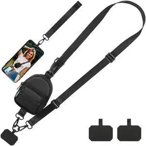 Clip and Go Strap for Phone with Wallet Crossbody, Adjustable Phone Lanyard with Cell Phone Wrist Strap & Tether Tab for Women & Men, Sport-Style, Black Clip and Go Strap for Phone with Wallet Crossbody, Adjustable Phone Lanyard with Cell Phone Wrist Strap & Tether Tab for Women & Men, Sport-Style, Black