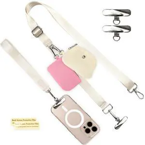Clip and Go Strap for Phone with Wallet Crossbody Phone Lanyard Adjustable Strap with Detachable Wristlet Wallets (Off white pink) Clip and Go Strap for Phone with Wallet Crossbody Phone Lanyard Adjustable Strap with Detachable Wristlet Wallets (Off white pink)