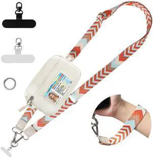 Clip and Go Strap for Phone with Wallet Crossbody, Cell Phone Lanyard Crossbody for Women Men, Adjustable Lanyard with Detachable RFID Wristlet Wallet for Teacher (Orange White) Clip and Go Strap for Phone with Wallet Crossbody, Cell Phone Lanyard Crossbody for Women Men, Adjustable Lanyard with Detachable RFID Wristlet Wallet for Teacher (Orange White)