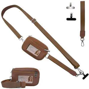 Clip&Go Strap for Phone with Wallet Crossbody Detachable Zippered Pouch&Phone Lanyard,RFID IDWindow & Card Slots (Brown PU) Clip&Go Strap for Phone with Wallet Crossbody Detachable Zippered Pouch&Phone Lanyard,RFID IDWindow & Card Slots (Brown PU)