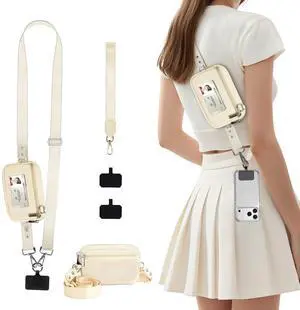 Clip and Go Strap for Phone with Wallet Crossbody, Phone Detachable Zippered Pouch, RFID ID Window & Card Slots, Adjustable Strap for iOS and Android (White) Clip and Go Strap for Phone with Wallet Crossbody, Phone Detachable Zippered Pouch, RFID ID Window & Card Slots, Adjustable Strap for iOS and Android (White)