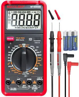 MY8906B Multimeter Tester TRMS Digital Multimeter 750V-1000V Measures DC/AC Voltage DC/AC Current Resistance Continuity Diodes Frequency Transistor HEF NCV Live Wire Detection MY8906B Multimeter Tester TRMS Digital Multimeter 750V-1000V Measures DC/AC Voltage DC/AC Current Resistance Continuity Diodes Frequency Transistor HEF NCV Live Wire Detection