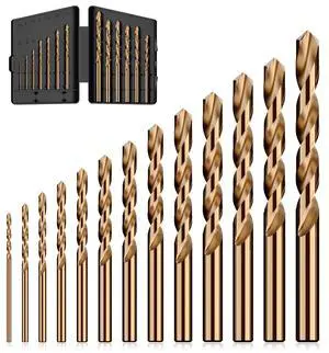 Cobalt Drill Bit Set, 13Pcs M35 High Speed Steel Jobber Length Drill Bit Kit for Hardened Metal, Stainless Steel, Cast Iron, Wood and Plastic, with Index Storage Case, 1/16"-1/4" Cobalt Drill Bit Set, 13Pcs M35 High Speed Steel Jobber Length Drill Bit Kit for Hardened Metal, Stainless Steel, Cast Iron, Wood and Plastic, with Index Storage Case, 1/16"-1/4"