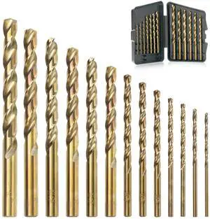 13Pcs Cobalt Drill Bit Set, M35 HSS, SAE (1/16" - 1/4"), 135° Tip, Twist Jobber Length Drill Bit Kit for Hardened Metal, Stainless Steel, Cast Iron, Plastic and Wood, Indexed Storage Case 13Pcs Cobalt Drill Bit Set, M35 HSS, SAE (1/16" - 1/4"), 135° Tip, Twist Jobber Length Drill Bit Kit for Hardened Metal, Stainless Steel, Cast Iron, Plastic and Wood, Indexed Storage Case