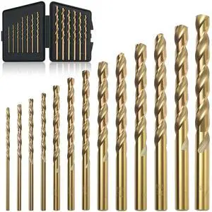 13Pcs Cobalt Drill Bit Set (1/16"-1/4"), M35 HSS, 135 Degree Tip, Twist Jobber Length for Hardened Metal, Stainless Steel, Cast Iron, Wood, and Plastics, with Index Storage Case 13Pcs Cobalt Drill Bit Set (1/16"-1/4"), M35 HSS, 135 Degree Tip, Twist Jobber Length for Hardened Metal, Stainless Steel, Cast Iron, Wood, and Plastics, with Index Storage Case