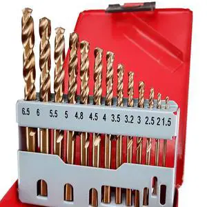 13-Piece M35 Cobalt Drill Bit Set, Metric 1.5mm - 6.5mm, 5% Cobalt HSS-Co Jobber Length Twist Bits for Hardened Steel, Stainless Steel & Cast Iron, Fully Ground 135° Split Point in Metal Case 13-Piece M35 Cobalt Drill Bit Set, Metric 1.5mm - 6.5mm, 5% Cobalt HSS-Co Jobber Length Twist Bits for Hardened Steel, Stainless Steel & Cast Iron, Fully Ground 135° Split Point in Metal Case
