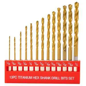 13pcs HSS Drill Bit Set, Titanium Coating High Speed Steel Drill Bit Set (1/16"-1/4") for Sheet Metal, Wood, Plastic, Quick Change Design 13pcs HSS Drill Bit Set, Titanium Coating High Speed Steel Drill Bit Set (1/16"-1/4") for Sheet Metal, Wood, Plastic, Quick Change Design