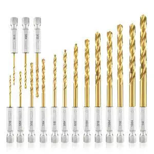 Hex Shank Drill Bit Set (13Pcs Set+3 Pcs Free), Premium 4341 HSS Titanium Impact Hex Drill Bits for Wood, Steel, Metal, Plastic, Quick Change Design (1/16 -1/4 ) Hex Shank Drill Bit Set (13Pcs Set+3 Pcs Free), Premium 4341 HSS Titanium Impact Hex Drill Bits for Wood, Steel, Metal, Plastic, Quick Change Design (1/16 -1/4 )