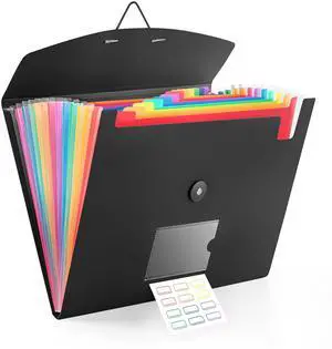 13 Pocket Accordion File Organizer with Elastic Closure, Expanding File Folder for Letter Size A4 Papers, Ideal for Home, Office Supplies, College Essentials - Black 13 Pocket Accordion File Organizer with Elastic Closure, Expanding File Folder for Letter Size A4 Papers, Ideal for Home, Office Supplies, College Essentials - Black