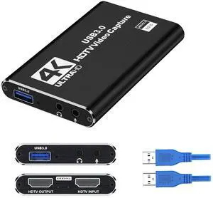 4K Capture Card Black for Streaming, Recording & Gaming Video Capture Device with USB 3.0, 1080p 60fps, Plug & Play,Zero Latency for PS5, Xbox, Switch, OBS, PC, Mac 4K Capture Card Black for Streaming, Recording & Gaming Video Capture Device with USB 3.0, 1080p 60fps, Plug & Play,Zero Latency for PS5, Xbox, Switch, OBS, PC, Mac