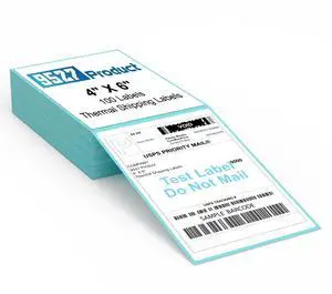 Fanfold 4 x 6 Direct Thermal Labels with Blue Background Paper Perforated Shipping Labels for Thermal Printers, 100 Label per Stack, 1 Stack Fanfold 4 x 6 Direct Thermal Labels with Blue Background Paper Perforated Shipping Labels for Thermal Printers, 100 Label per Stack, 1 Stack