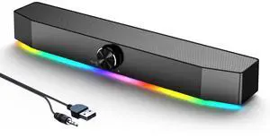 5W Dual Bluetooth 5.0 Speaker, 1.5m RGB Light Bar with 4 Dynamic Nodes, AUX/USB Powered Computer Speakers for Desktop PC Gaming Setup 5W Dual Bluetooth 5.0 Speaker, 1.5m RGB Light Bar with 4 Dynamic Nodes, AUX/USB Powered Computer Speakers for Desktop PC Gaming Setup