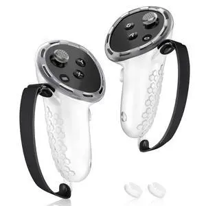 VR Controller Grips for Meta Quest 3S Oculus Quest 3 Touch Plus Controllers Grip Covers Anti-Throw Knuckle Straps Protector with Thumbstick Covers, 1 Pair,Clear VR Controller Grips for Meta Quest 3S Oculus Quest 3 Touch Plus Controllers Grip Covers Anti-Throw Knuckle Straps Protector with Thumbstick Covers, 1 Pair,Clear