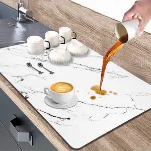 Dish Drying Mat for Kitchen Counter, 12"x19" Heat Resistant Drainer Mats with Non-slip Rubber Backed, Hide Stain Kitchen Drying Mat Super Absorbent Draining Mat, Easy to Clean Dish Rack Pad (White) Dish Drying Mat for Kitchen Counter, 12"x19" Heat Resistant Drainer Mats with Non-slip Rubber Backed, Hide Stain Kitchen Drying Mat Super Absorbent Draining Mat, Easy to Clean Dish Rack Pad (White)