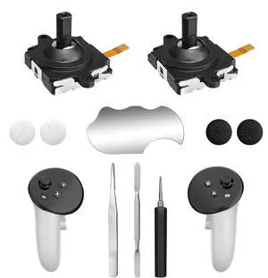 Joystick Replacement Kit for Meta Quest 3 Controller(10 in one), Repair Kit Accessories for Meta Quest 3 Controller, Include 2 Thumb Sticks, T5 Screwdriver, Tweezer, Pry Tool, 4 Thumbstick Grips Joystick Replacement Kit for Meta Quest 3 Controller(10 in one), Repair Kit Accessories for Meta Quest 3 Controller, Include 2 Thumb Sticks, T5 Screwdriver, Tweezer, Pry Tool, 4 Thumbstick Grips