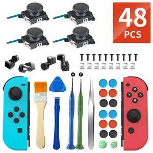 48 in One Joy-Con Joystick Replacement Kit, Analog Thumb Stick Repair Parts Compatible with Nintendo Switch, Switch Lite & Switch OLED Joycon, Comes with 4 3D Joysticks, 4 Metal Buckles, 2 Screwdriver 48 in One Joy-Con Joystick Replacement Kit, Analog Thumb Stick Repair Parts Compatible with Nintendo Switch, Switch Lite & Switch OLED Joycon, Comes with 4 3D Joysticks, 4 Metal Buckles, 2 Screwdriver