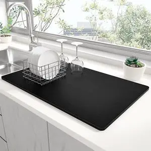 Dish Drying Mat for Kitchen Counter, 12 x 19" Super Absorbent Drainer Pad Easy Clean Dish Rack Pad, Non-Slip Heat Resistant Coffee Bar Mats for Coffee Machine Station Accessories Decor, Black Dish Drying Mat for Kitchen Counter, 12 x 19" Super Absorbent Drainer Pad Easy Clean Dish Rack Pad, Non-Slip Heat Resistant Coffee Bar Mats for Coffee Machine Station Accessories Decor, Black