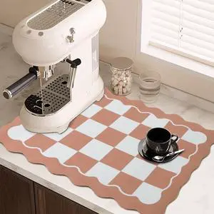 Scalloped Checkered Dish Drying Mats for Kitchen Counter, Cute Coffee Mat, Absorbent, Non-Slip Rubber, Kitchen Decor (12"x19", Terracota) Scalloped Checkered Dish Drying Mats for Kitchen Counter, Cute Coffee Mat, Absorbent, Non-Slip Rubber, Kitchen Decor (12"x19", Terracota)