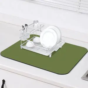 Dish Drying Mat for Kitchen Counter, 12"x16" Super Absorbent Drying Pad Coffee Bar Mat, Non-Slip Rubber Backed, Hide Stain Counter Pad for Coffee Machine & Sink (Green) Dish Drying Mat for Kitchen Counter, 12"x16" Super Absorbent Drying Pad Coffee Bar Mat, Non-Slip Rubber Backed, Hide Stain Counter Pad for Coffee Machine & Sink (Green)