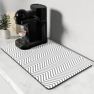 Coffee Mat, 12" x 19" Cute Coffee Bar Mats for Espresso Machine Station Accessories and Organizer, Hide Stain Rubber Backed Absorbent Dish Drying Pad for Kitchen Counter, White Strip Coffee Mat, 12" x 19" Cute Coffee Bar Mats for Espresso Machine Station Accessories and Organizer, Hide Stain Rubber Backed Absorbent Dish Drying Pad for Kitchen Counter, White Strip