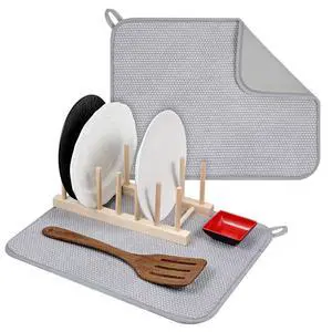 Microfiber Small Dish Drying Mat, Absorbent Dish Drying Mats for Kitchen Counter, 15.74 X 11.8 Inch, Dishes Dry Pad for Countertops Sinks Draining Racks (Gray) Microfiber Small Dish Drying Mat, Absorbent Dish Drying Mats for Kitchen Counter, 15.74 X 11.8 Inch, Dishes Dry Pad for Countertops Sinks Draining Racks (Gray)