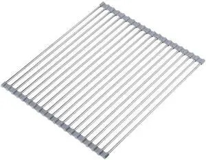 Roll Up Dish Drying Rack Over The Sink 17.7"(L) x 15.6"(W), Multipurpose Foldable Stainless Steel Kitchen Rollable Drainer Rack, Gray Roll Up Dish Drying Rack Over The Sink 17.7"(L) x 15.6"(W), Multipurpose Foldable Stainless Steel Kitchen Rollable Drainer Rack, Gray