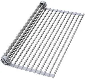 Roll Up Dish Drying Rack for Sink, Over Sink Dish Rack 17 x 15.7 Inch, Silicone Stainless Steel Dish Drainer for Kitchen Counter, BPA Free Utensil Drying Rack, Gray Roll Up Dish Drying Rack for Sink, Over Sink Dish Rack 17 x 15.7 Inch, Silicone Stainless Steel Dish Drainer for Kitchen Counter, BPA Free Utensil Drying Rack, Gray