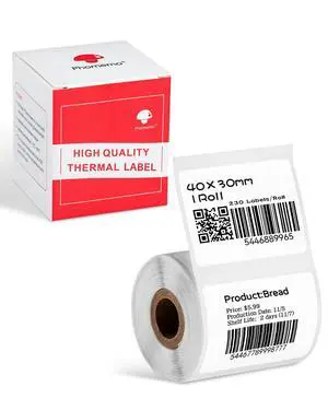 Multi-Purpose Self-Adhesive Label for M120/M110/M220/M221/M150/M250 Label Maker,1.57'' x 1.18'' (40x30mm), 230Labels/Roll, for Barcode/Mailing/Logo/Address/Business/Home Tag, Black on White Multi-Purpose Self-Adhesive Label for M120/M110/M220/M221/M150/M250 Label Maker,1.57'' x 1.18'' (40x30mm), 230Labels/Roll, for Barcode/Mailing/Logo/Address/Business/Home Tag, Black on White