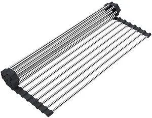 Stainless Steel Over The Sink Dish Drying Rack, Roll Up Foldable Kitchen Sink Drainer Rack (17.7"x 11.8") Stainless Steel Over The Sink Dish Drying Rack, Roll Up Foldable Kitchen Sink Drainer Rack (17.7"x 11.8")