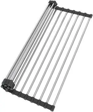 Roll Up Dish Drying Rack for Over Sink -17.5"x11.8" Foldable Stainless Steel Kitchen Drainer, Black Roll Up Dish Drying Rack for Over Sink -17.5"x11.8" Foldable Stainless Steel Kitchen Drainer, Black