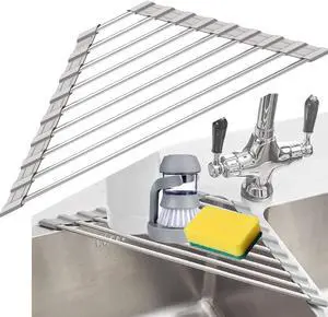 Triangle Dish Drying Rack for Sink Corner Roll Up Folding Stainless Steel Multipurpose Over The Sink Dish Drainer Mat for Kitchen (Grey) Triangle Dish Drying Rack for Sink Corner Roll Up Folding Stainless Steel Multipurpose Over The Sink Dish Drainer Mat for Kitchen (Grey)