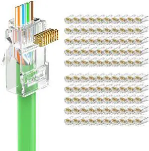 100 Pack RJ45 Pass Through Connector Cat6(UL Listed), 10Gbps, Gold-pated CAT6 CAT5e RJ45 connectors, UTP RJ45 Plugs for 24-26AWG Solid or Stranded Network Cables, Supports POE 100 Pack RJ45 Pass Through Connector Cat6(UL Listed), 10Gbps, Gold-pated CAT6 CAT5e RJ45 connectors, UTP RJ45 Plugs for 24-26AWG Solid or Stranded Network Cables, Supports POE
