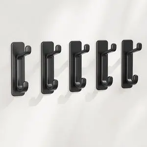 Wall Hooks for Coat and Towel: 13LB Strong Adhesive Door Hanger Stick on, Black 4 Pack (Black) Wall Hooks for Coat and Towel: 13LB Strong Adhesive Door Hanger Stick on, Black 4 Pack (Black)