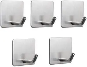 Adhesive Hooks- Heavy Duty Bath Wall Hooks Waterproof Stainless Steel Towel Hangers Stick on Wall Clothes Holders for Bathroom Kitchen Home, 5 Pack (Brushed Nickel) Adhesive Hooks- Heavy Duty Bath Wall Hooks Waterproof Stainless Steel Towel Hangers Stick on Wall Clothes Holders for Bathroom Kitchen Home, 5 Pack (Brushed Nickel)