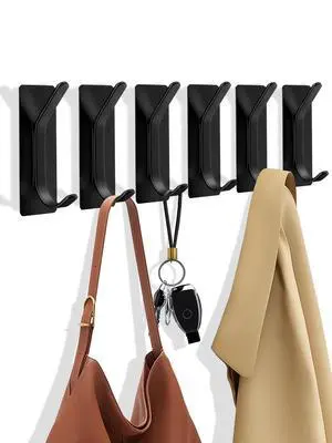 6 Pack Heavy Duty Adhesive Hooks, No Drill Self-Adhesive Wall Hook for Hanging, Sturdy Metal Door Hanger Towel Hook for Bathroom, Shower, Kitchen (Black) 6 Pack Heavy Duty Adhesive Hooks, No Drill Self-Adhesive Wall Hook for Hanging, Sturdy Metal Door Hanger Towel Hook for Bathroom, Shower, Kitchen (Black)