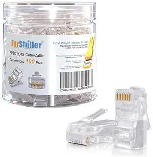 RJ45 Connectors Crimp Ends 8P8C UTP Network Plug for CAT5E CAT5 CAT6 Stranded Cable Solid Crystal Head, CAT6 / CAT5e RJ45 Connector, Ethernet Cable Crimp Connectors (100-Pack) RJ45 Connectors Crimp Ends 8P8C UTP Network Plug for CAT5E CAT5 CAT6 Stranded Cable Solid Crystal Head, CAT6 / CAT5e RJ45 Connector, Ethernet Cable Crimp Connectors (100-Pack)
