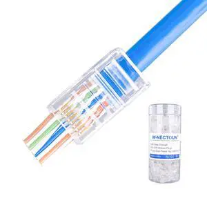 Cat5e Pass Through RJ45 Connectors,100-PACK Cat5 Ends/Cat 5 Connector/Cat 5e RJ45 Modular Plugs(3-Prong Gold Plated 15),UTP Network Plug for Solid Strand Cable Cat5e Pass Through RJ45 Connectors,100-PACK Cat5 Ends/Cat 5 Connector/Cat 5e RJ45 Modular Plugs(3-Prong Gold Plated 15),UTP Network Plug for Solid Strand Cable