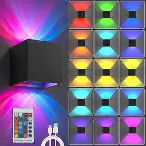 LED Wall Lights for Room Decor, 16 Colors RGB Wall Lamp, Battery Operated Wall Sconce 6000mAh, Rechargeable, Remote Control, Dimmable, Cordless Wall Light for Bedroom Living Room, Black LED Wall Lights for Room Decor, 16 Colors RGB Wall Lamp, Battery Operated Wall Sconce 6000mAh, Rechargeable, Remote Control, Dimmable, Cordless Wall Light for Bedroom Living Room, Black