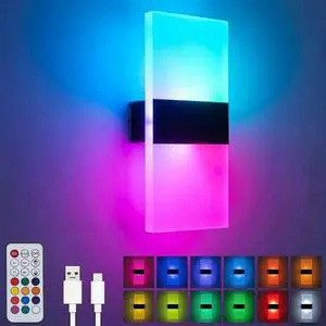 12 Color Changing RGB Wall Sconce, Rechargeable Battery Operated LED Wall Light, Remote Dimmable Magnetic Night Light for Bedroom Hallway Stairway Decor 12 Color Changing RGB Wall Sconce, Rechargeable Battery Operated LED Wall Light, Remote Dimmable Magnetic Night Light for Bedroom Hallway Stairway Decor