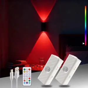 RGB Motion Sensor Night Light, Magnetic Rechargeable Wall Light with 10 Colors, Up Down Ambient Sconce, Stepless Dimming, 3 Timers, Wireless Stick-On LED for Bedroom, Gaming Room, Closet, Stairs RGB Motion Sensor Night Light, Magnetic Rechargeable Wall Light with 10 Colors, Up Down Ambient Sconce, Stepless Dimming, 3 Timers, Wireless Stick-On LED for Bedroom, Gaming Room, Closet, Stairs