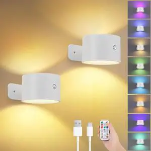 Battery Operated Wall Sconces Set of 2, Remote Control, Colorful Battery Operated Wall Sconces Set of 2, Remote Control, Colorful