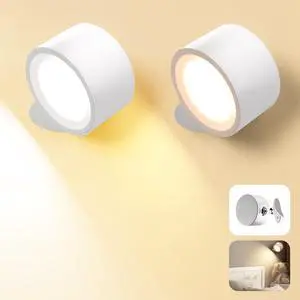 Wall Mounted Lamp LED Wall Lights with Rechargeable Battery Operated, 3 Color Temperatures & 3 Brightness Levels 360°Rotate Magnetic Ball, Cordless Sconces for Reading Bedroom Bedside,White-2 Pack Wall Mounted Lamp LED Wall Lights with Rechargeable Battery Operated, 3 Color Temperatures & 3 Brightness Levels 360°Rotate Magnetic Ball, Cordless Sconces for Reading Bedroom Bedside,White-2 Pack
