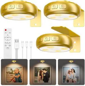 3 Pack Picture Light for Wall with 1200mAh Rechargeable Battery Operated Lights Remote Dimmable Timer Painting Light Magnetic 3 Adjustable Lighting RGB Modes Wall Decor Lights for Living(Gold) 3 Pack Picture Light for Wall with 1200mAh Rechargeable Battery Operated Lights Remote Dimmable Timer Painting Light Magnetic 3 Adjustable Lighting RGB Modes Wall Decor Lights for Living(Gold)