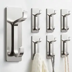 Wall Hooks for Coat and Towel: 13LB Strong Adhesive Door Hanger Stick on, Brushed Nickel 6 Pack Wall Hooks for Coat and Towel: 13LB Strong Adhesive Door Hanger Stick on, Brushed Nickel 6 Pack