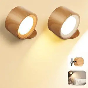 LED Wall Mounted Lamps, 3CCT Battery Operated Wall Lights, Wood-2 Pack LED Wall Mounted Lamps, 3CCT Battery Operated Wall Lights, Wood-2 Pack
