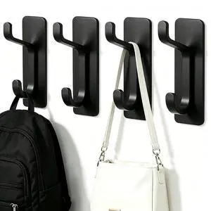 4 Pack Black Stainless Steel Double Wall Hooks, 13LB Strong Adhesive Heavy Duty Stick On Towel Hooks for Bathroom Kitchen Entryway 4 Pack Black Stainless Steel Double Wall Hooks, 13LB Strong Adhesive Heavy Duty Stick On Towel Hooks for Bathroom Kitchen Entryway